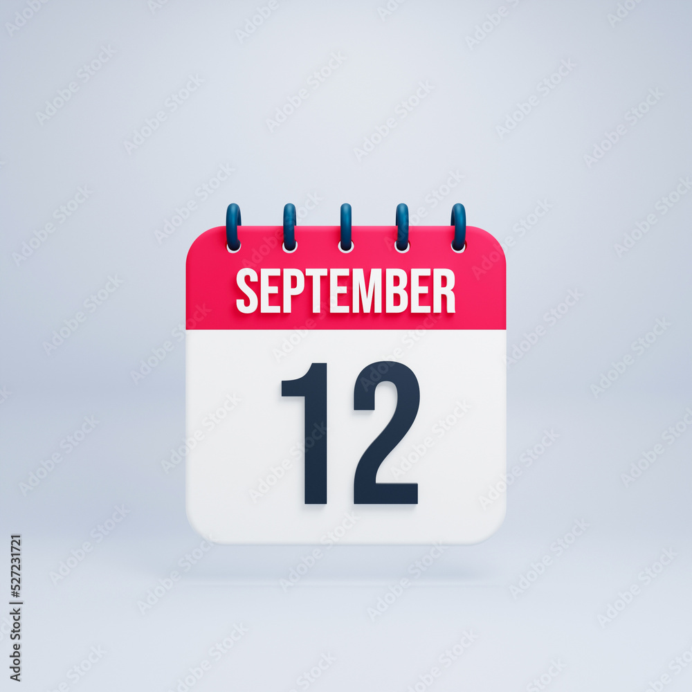 September Realistic Calendar Icon 3D Rendered September 12 September Realistic Calendar Icon 3D Rendered September 12