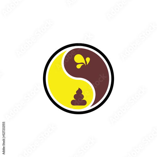 orange urine pee drop and poop icons yin yang jokes logo design 