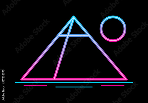 Pyramid egypt with sun neon light futuristic sci-fi outline icon logo vector design.