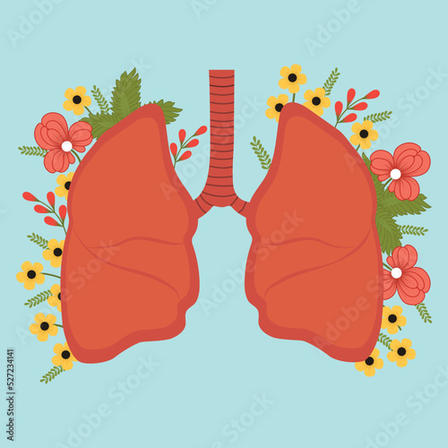Healthy llung with flowers. Human lungs anatomy. Vector illustration