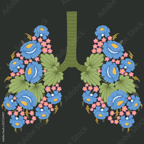 Respiratory system with flowers. Healthy lifestyle concept. Vector illustration.	