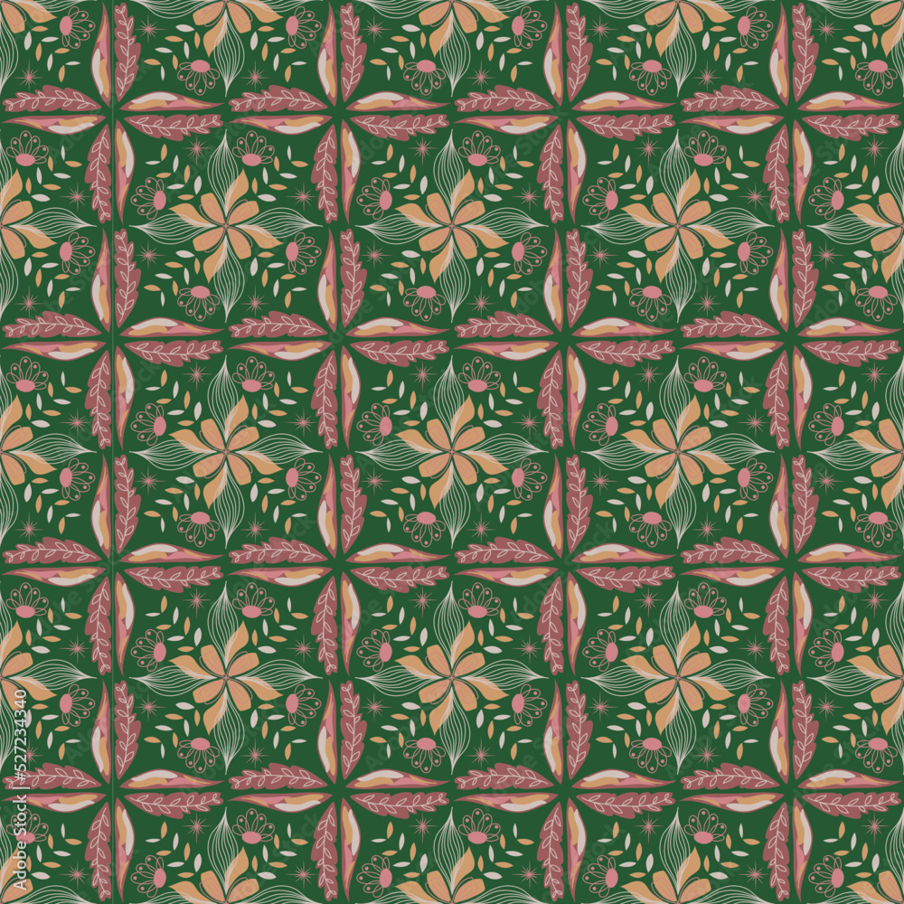 Leaves Seamless Pattern Background Garden Nature Plant Art Traditional Ornament 