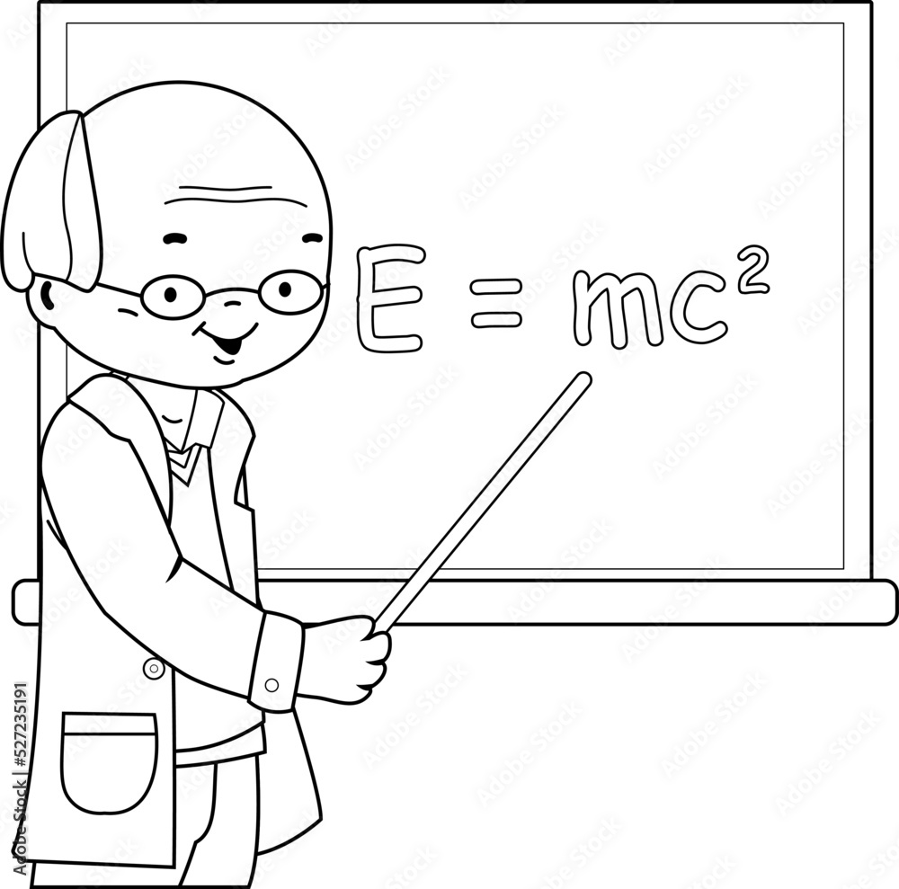 Science teacher teaching in the classroom at school. Vector black and ...