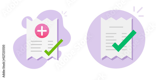 Bill payment success invoice transaction receipt icon vector, paid accepted order of health care hospital medical clinic graphic, approved electronic digital pay, valid verified budget price image
