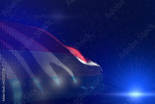 Fototapeta Naklejka Na Ścianę i Meble -  nice hi-tech image of Luxembourg flag of dots waving on blue - selective focus and space for your content - any occasion flag 3d illustration..