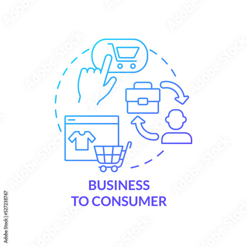 Business to consumer blue gradient concept icon. Individual purchaser. B2C approach. Business model abstract idea thin line illustration. Isolated outline drawing. Myriad Pro-Bold font used