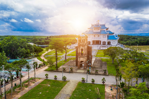 Aerial view of church at La Vang Holy Sanctuary, It is the site of the Minor Basilica of Our Lady of La Vang, Quang Tri, Vietnam. photo