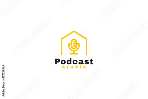 Flat house voice podcast logo design vector illustration idea