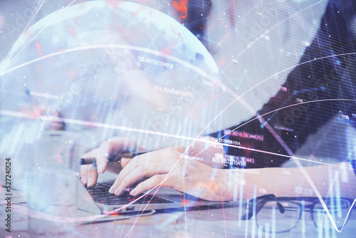 Wallpaper Mural Multi exposure of woman hands typing on computer and financial graph hologram drawing. Stock market analysis concept. Torontodigital.ca