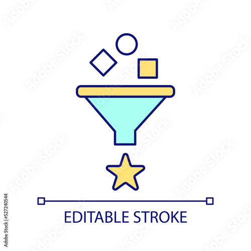 Sorting information RGB color icon. Select important content. Prioritize data. Gather and filter. Isolated vector illustration. Simple filled line drawing. Editable stroke. Arial font used