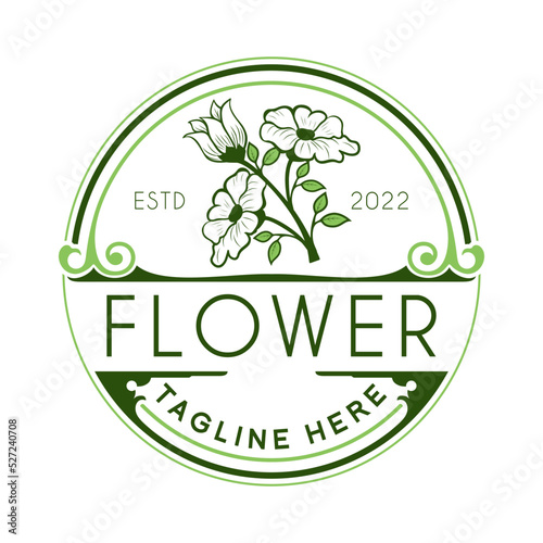 beauty care vector logo. in a minimalist emblem vintage style. flower leaf and twig vector line art