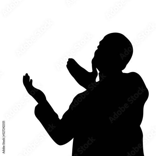 Muslim pilgrim who are praying at Arafah wearing Ihram clothes vector silhouette - Muslims praying with raised hands - The day of arafah - Isolated on white background.