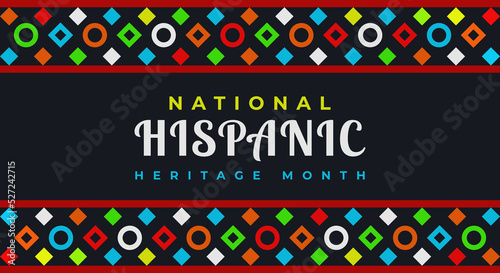 Hispanic heritage month. Abstract floral ornament background design, retro style with text, geometry,