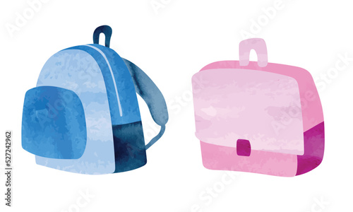 Schoolbags watercolor isolated on white background. School satchel. Schoolbag clipart set. School backpack hand drawn