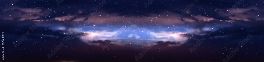  blue lilac starry sky  dramatic clouds  sunset star fall reflection on sea with planet flares  universe  purple nebula banner