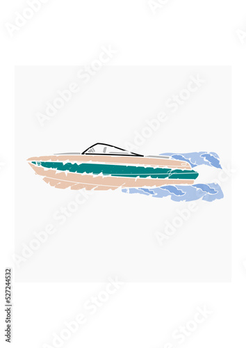 Editable Side View American Bowrider Boat on Water Vector Illustration in Brush Strokes Style for Artwork Element of Transportation or Recreation Related Design photo