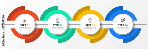 Infographic template. 4 gears in a row connected by a line