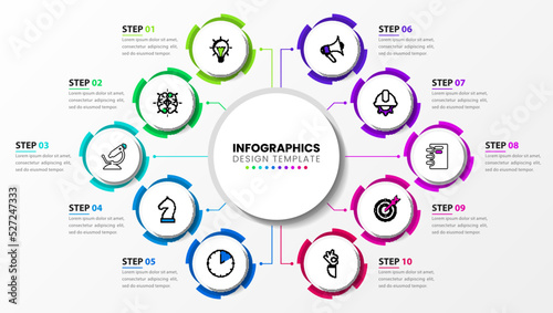 Infographic template. 10 gears with icons connected to the center