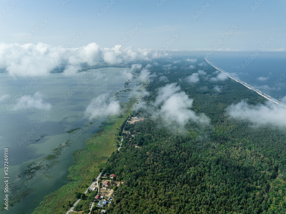 Baltic Sea and Bay of Gdańsk Aerial View. Mierzeja Wislana Landscape Park. Baltic Sea, Katy Rybackie. Poland. Europe. 