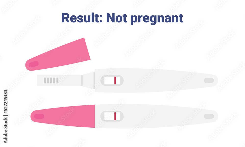 Negative pregnancy test result vector illustration. Pregnancy negative test 1 stripe with cap flat design clipart. Not pregnant result. Medical, female reproductive, planning of pregnancy concept Negative pregnancy test result vector illustration. Pregnancy negative test 1 stripe with cap flat design clipart. Not pregnant result. Medical, female reproductive, planning of pregnancy concept