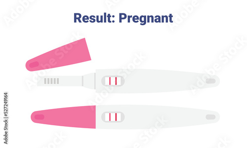 Positive pregnancy test result vector illustration. Pregnancy positive test with 2 stripes with cap flat design clipart. Pregnant result. Medical, female reproductive, planning of pregnancy concept