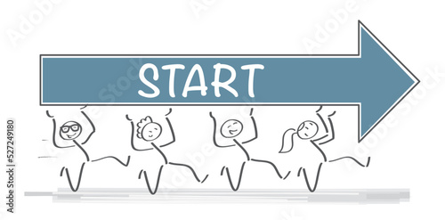 Ready to start - team with arrow