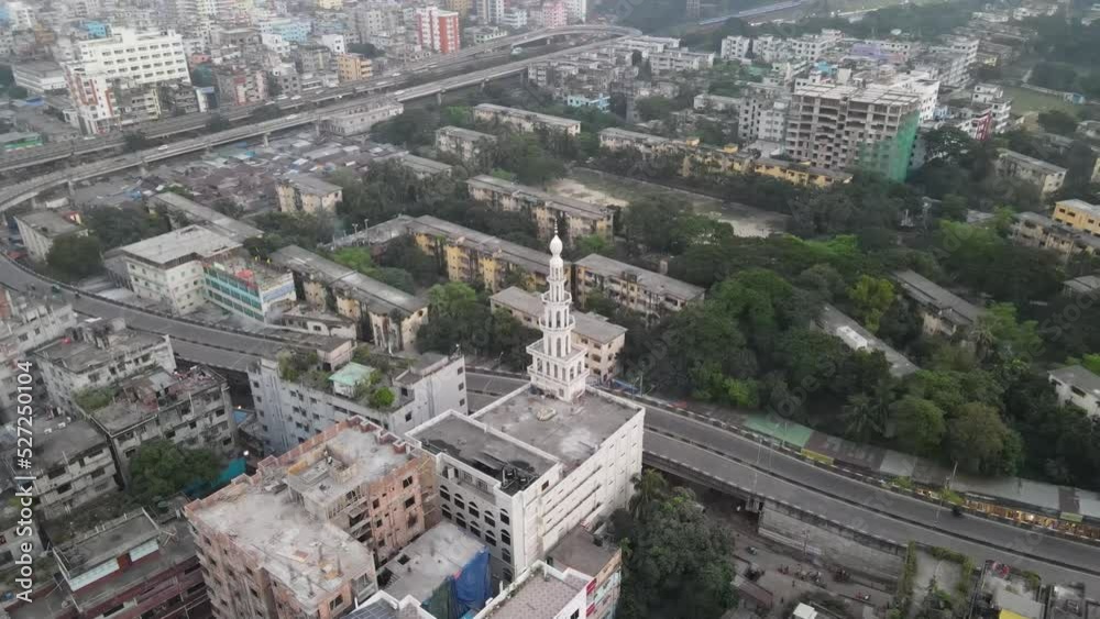 highway road with light traffic in city of Dhaka, aerial view highway road with light traffic in city of Dhaka, aerial view