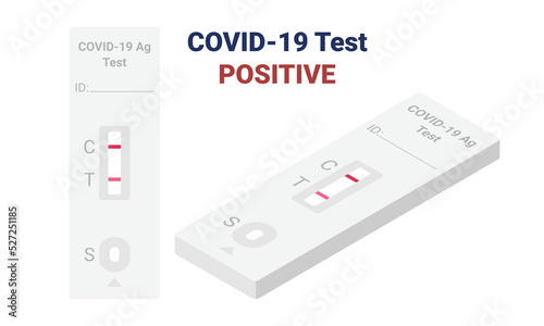 COVID-19 rapid test kit showing positive result flat design clipart. Antigen detection kit 2 stripes result isometric vector illustration. Plastic self test kit for SARS-COV-2 detection cartoon style