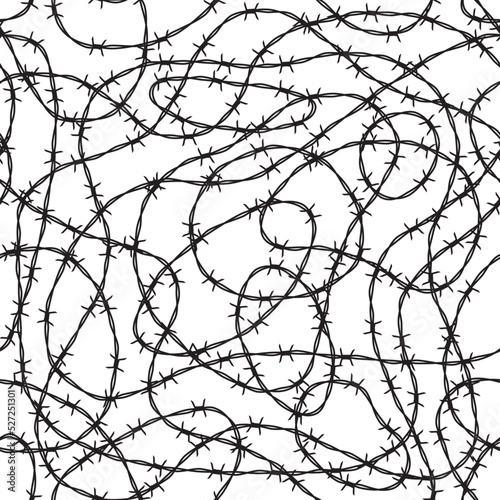 Vector seamless texture. Black texture twisted barbed wire. White background.