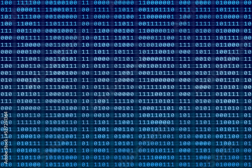 Binary code abstract texture, blue columns of data zero one. Coding, cyber and security concept.