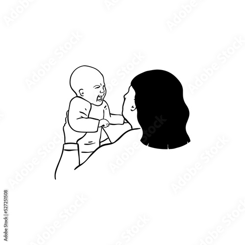 Outline crying baby illustration. Vector cartoon illustration