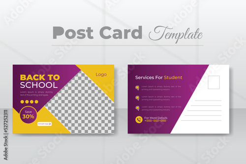Kids back to school education admission postcard template. Professional school admission postcard.