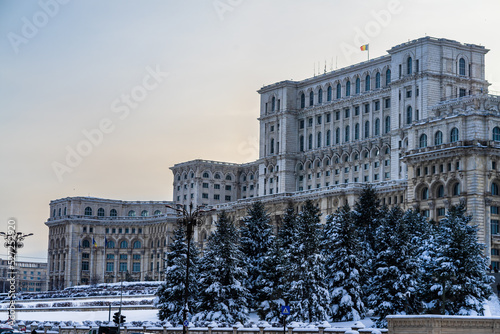 Palace of the Parliament, Bucharest, Romania - winter scene