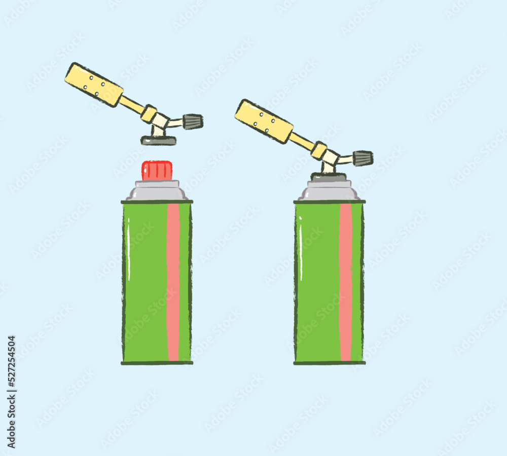 Obraz premium Isolated grill gun with green butane gas bottle in flat vector illustration art design