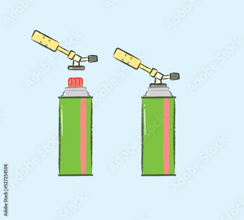 Isolated grill gun with green butane gas bottle in flat vector illustration art design