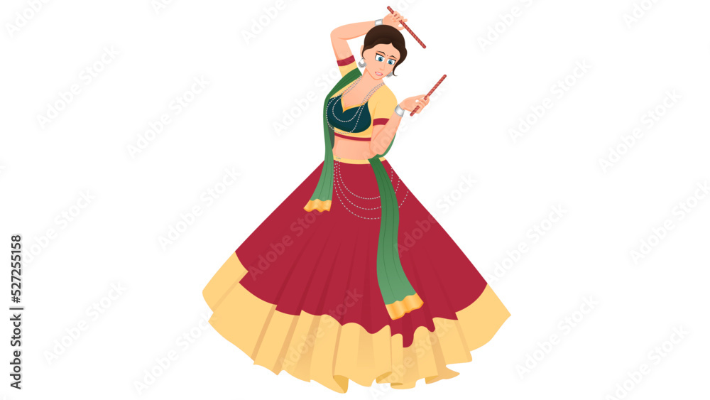 traditionally dressed dandiya girl, dandiya girl vector, Happy Navratri.