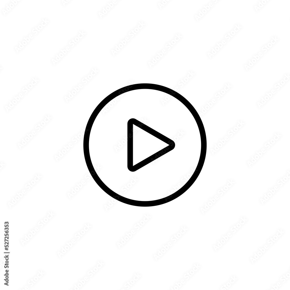 Play button outline icon, pause video vector sign isolated white background Play button outline icon, pause video vector sign isolated white background