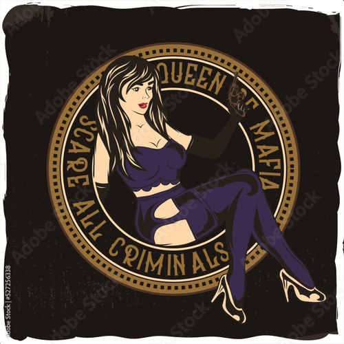 A girl with a gun in her hand, t-shirt design