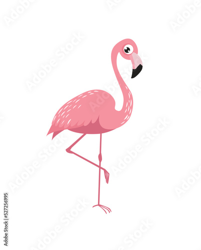 Print. Cute cartoon flamingo. Cartoon character. pink flamingo stands on one leg

