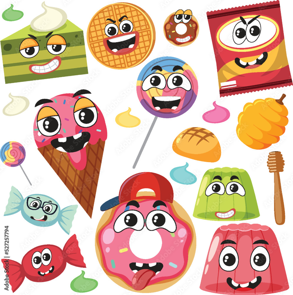 Obraz premium Sweet dessert cartoon characters set