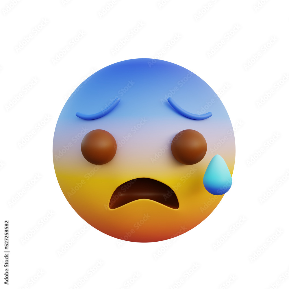 Fototapeta premium 3d illustration emoticon expression fearful face open mouth and cold sweat