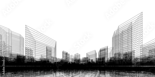 Wireframe perspective background. Building wireframe. Wireframe city background. © Lifestyle Graphic