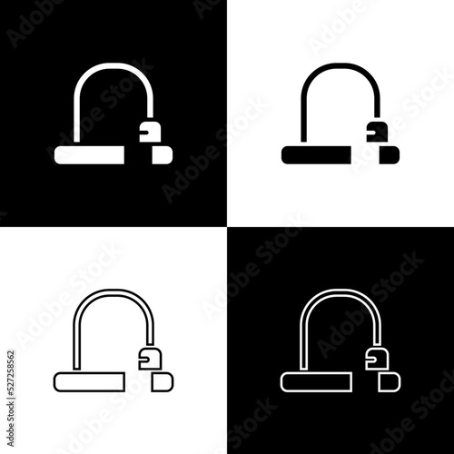 Set Bicycle lock U shaped industrial icon isolated on black and white background. Vector