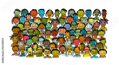 Group of people, community. Colorful faces. Social network. Team of employees. Sketch for your design. Vector illustration