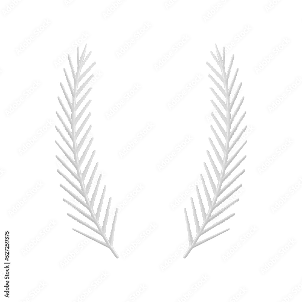 Tenderness white two spruce branches curved Christmas wreath border for holiday decor 3d vector Tenderness white two spruce branches curved Christmas wreath border for holiday decor 3d vector