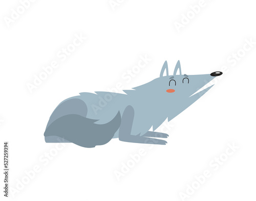 Cute vector wolf. Funny cartoon wolf. The wolf lies. The wolf howls. Forest animal. Cartoon character.
