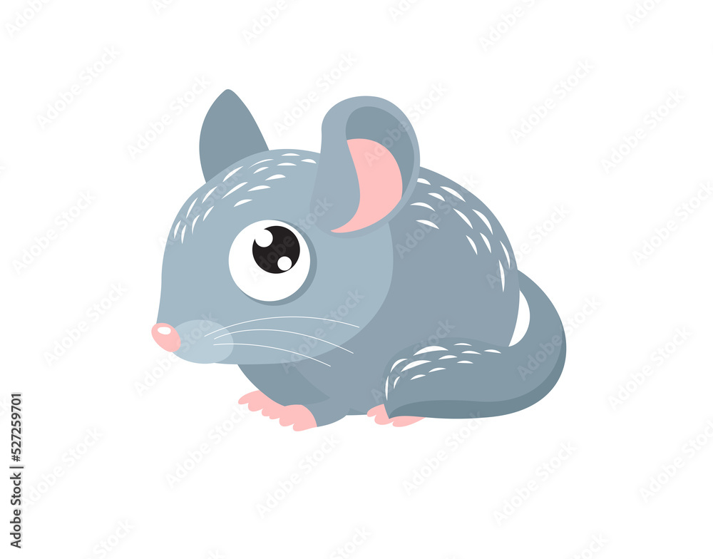 Naklejka premium Cartoon chinchilla. Sweet rodent. Cartoon character.Little fluffy mouse. gray wool