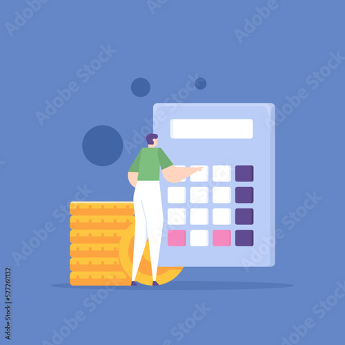 accountant or manager. an employee manages or controls finances. calculate expenses, budget, capital and profit using a calculator. staff or employees. flat cartoon illustration. vector concept design