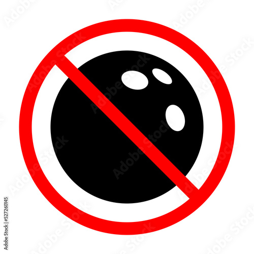 No bowling ball sign. Bowling ball is forbidden. Prohibited sign of bowling ball. Red prohibition sign. Vector illustration