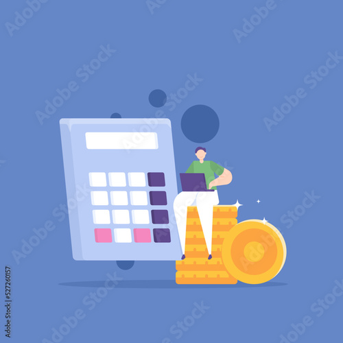 accountant or manager. an employee manages or controls finances. calculate expenses, budget, capital and profit using a calculator. staff or employees. flat cartoon illustration. vector concept design